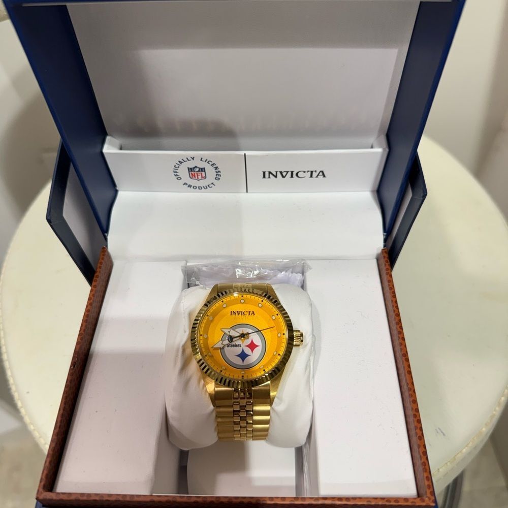 Invicta Steelers Gold Watch with Colorful Emblem - Picture 2 of 5